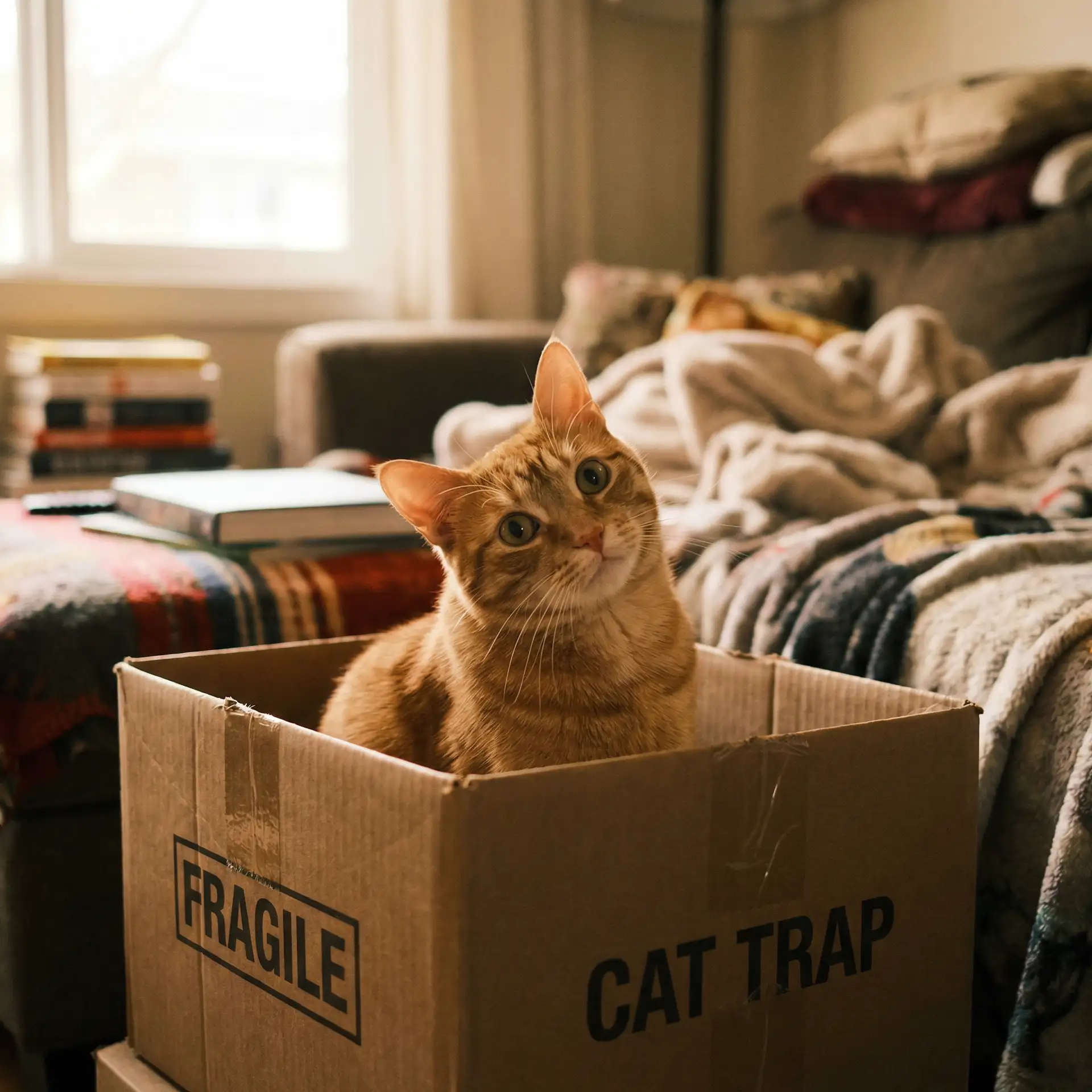 橘猫躲在纸箱里 - 美国第十次啦