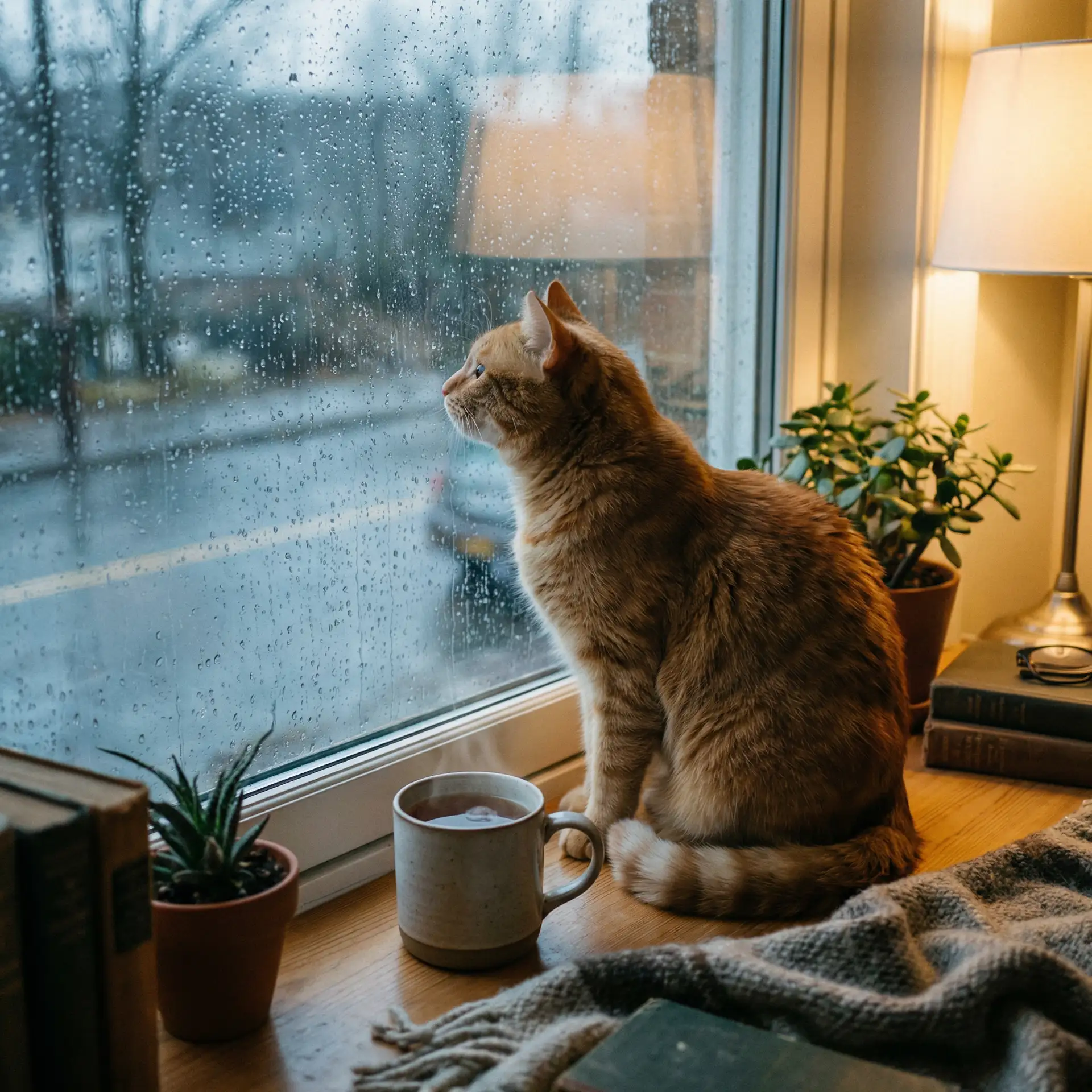猫咪望着窗外的雨 - 美国第十次啦